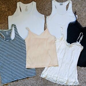 Stylish Women's Tank Tops - Cream, Black, White, and Striped